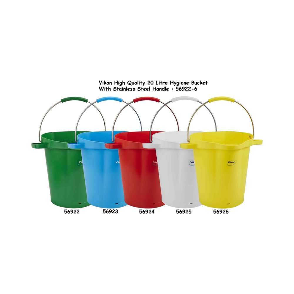 Vikan High Quality 20 Litre Hygiene Bucket With Stainless Steel Handle 56922-6