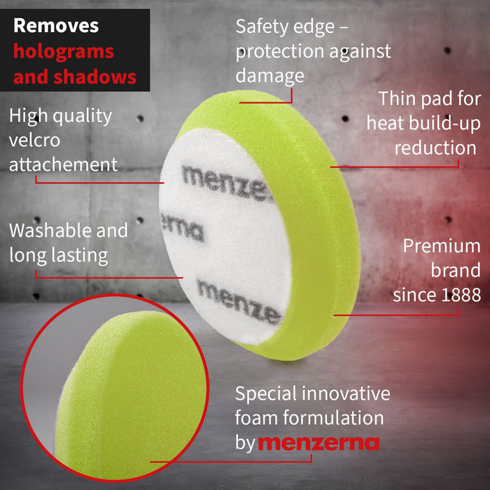 menzerna 3.5 Inch 2X Premium Polishing Pads Finish I High Shine Finishing Buffer Pad I Body Repair Buffing & Polishing I with Safety Edge, Velcro Attachment I Washable & Long Lasting