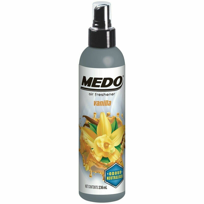 Medo Pump Spray Car Air Freshener, Vanilla, Neutralises Unpleasant Odours, 236ml