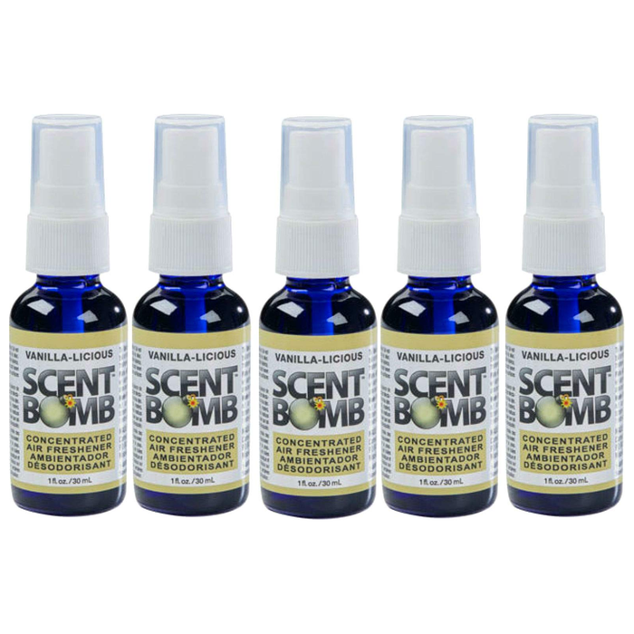 Scent Bomb 100% Concentrated Air Freshener Car/Home Spray [Choose The Scent] (Vanilla-Licious, 5 Bottles)