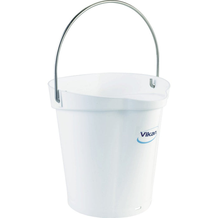 Vikan 56885 Durable Polypropylene Hygiene Bucket/Pail, Stainless Steel Handle, 6 Litres, White