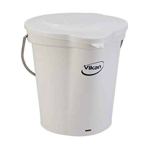 Vikan 56885 Durable Polypropylene Hygiene Bucket/Pail, Stainless Steel Handle, 6 Litres, White