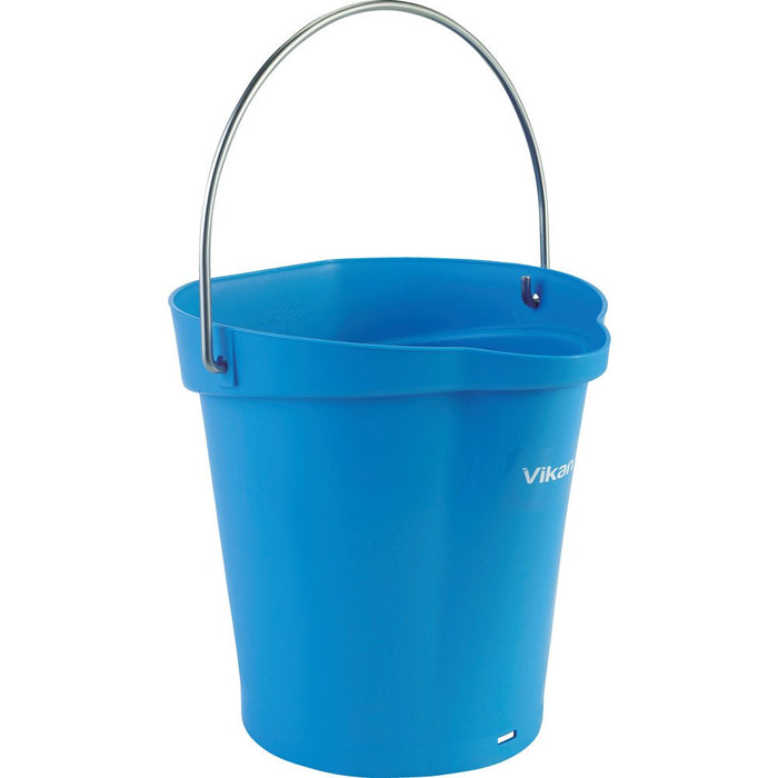 Vikan 56883 Durable Polypropylene Hygiene Bucket/Pail, Stainless Steel Handle, 6 Litres, Blue