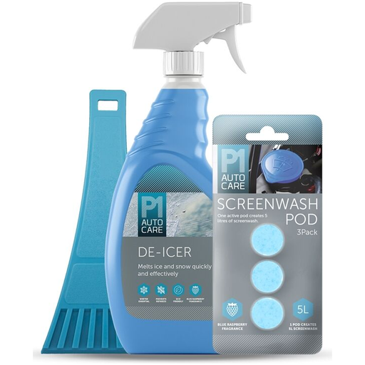 P1 AutoCare Winter Kit - De-Icer with 3x ScreenWash Pod & Ice Scraper