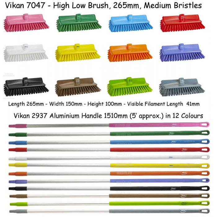 Vikan High-Low Brush / Broom, Medium Bristles 70471 to 704788, Optional Matching Pole 29371 - 293788
